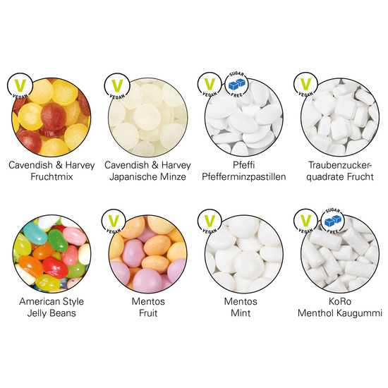 Klappdose; Cavendish & Harvey Mini Bonbons Fruchtmix / Füllmenge:19 g / Gewicht:34,22 g; weiß