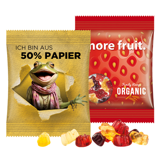 Minitüte 10 g Trolli 30% Fruchtsaft Bärchen; Trolli Gummibärchen, 30 % Fruchtsaftanteil, Folie, weiß