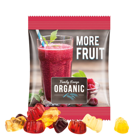 Minitüte 10 g Trolli 30% Fruchtsaft Bärchen; Trolli Gummibärchen, 30 % Fruchtsaftanteil, Folie, weiß