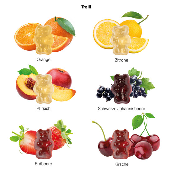 Minitüte 10 g Trolli 30% Fruchtsaft Bärchen; Trolli Gummibärchen, 30 % Fruchtsaftanteil, Folie mit ca. 50% Papieranteil, weiß