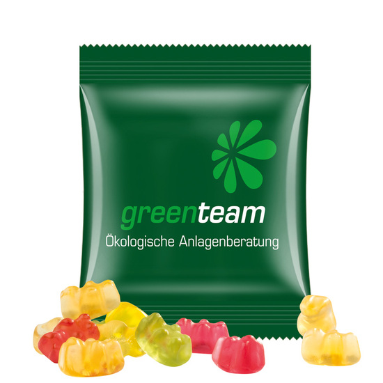 Minitüte 10 g Trolli Fruchtgummi Standardformen; Trolli Fruchtgummi Bärchen, Kompostierbare Folie, weiß