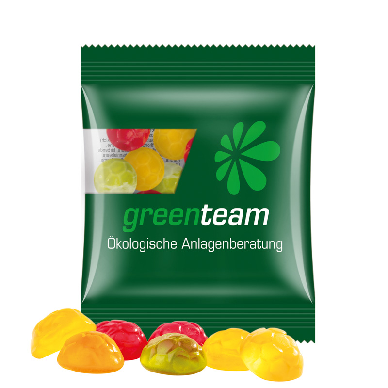 Minitüte 10 g Trolli Fruchtgummi Standardformen; Trolli Fruchtgummi Fußbälle, Kompostierbare Folie, transparent