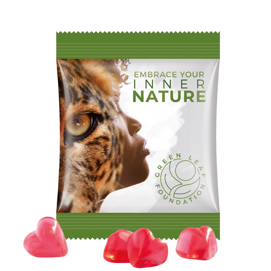Minitüte 10 g Trolli Fruchtgummi Standardformen; Trolli Fruchtgummi Herz rot, Folie, weiß