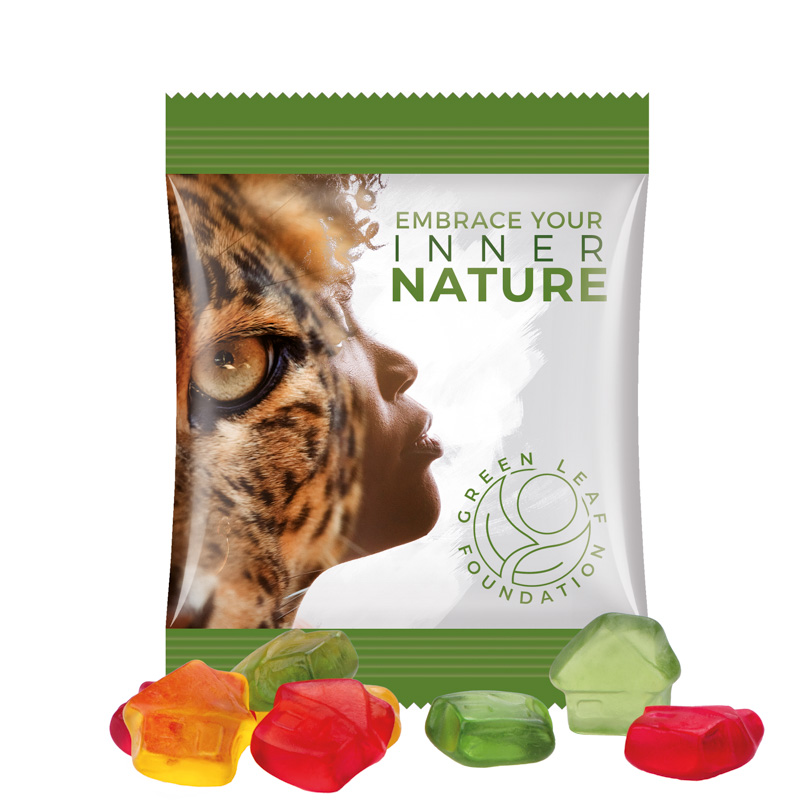 Minitüte 10 g Trolli Fruchtgummi Standardformen; Trolli Fruchtgummi Haus, Folie, weiß