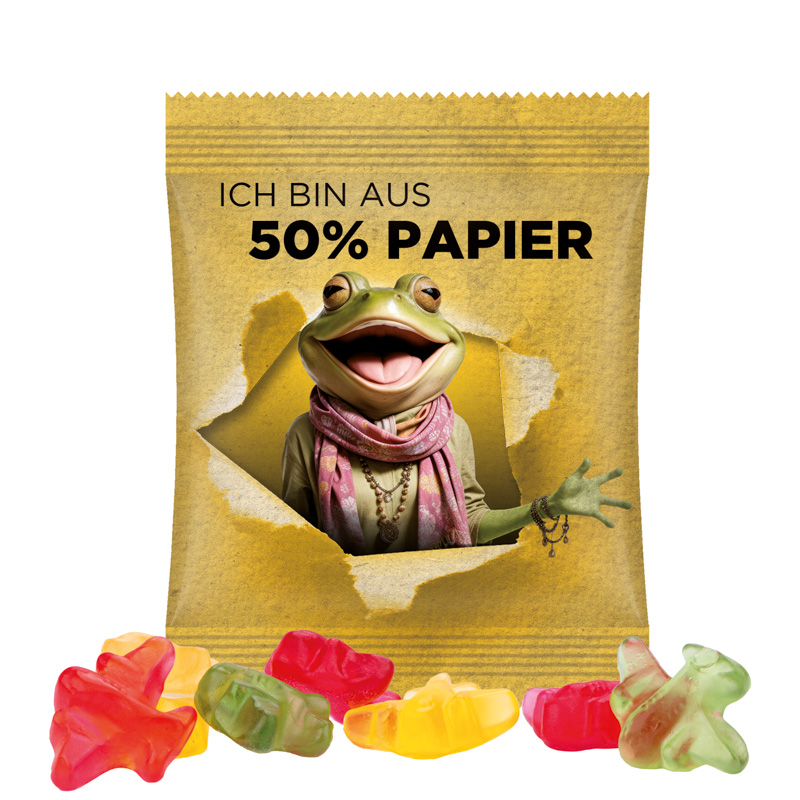 Minitüte 10 g Trolli Fruchtgummi Standardformen; Trolli Fruchtgummi Flugzeuge, Folie mit ca. 50% Papieranteil, weiß