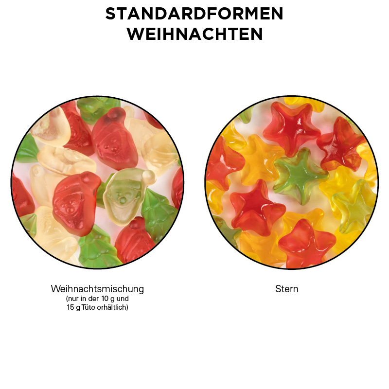 Minitüte 10 g Trolli Fruchtgummi Weihnachtsmischung; Trolli  Weihnachtsmischung (Santa Claus und Weihnachtsbaum), Kompostierbare Folie, weiß