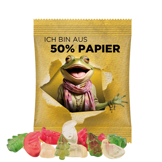 Minitüte 10 g Trolli Fruchtgummi Weihnachtsmischung; Trolli  Weihnachtsmischung (Santa Claus und Weihnachtsbaum), Folie mit ca. 50 % Papieranteil, weiß