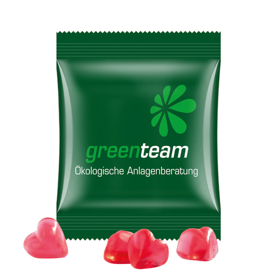 Minitüte 15 g Trolli Fruchtgummi Standardformen; Trolli Fruchtgummi Herz rot, Kompostierbare Folie, weiß