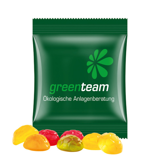Minitüte 15 g Trolli Fruchtgummi Standardformen; Trolli Fruchtgummi Fußbälle, Kompostierbare Folie, weiß