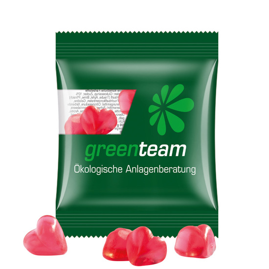 Minitüte 15 g Trolli Fruchtgummi Standardformen; Trolli Fruchtgummi Herz rot, Kompostierbare Folie, transparent