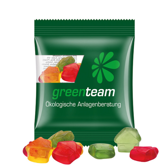 Minitüte 15 g Trolli Fruchtgummi Standardformen; Trolli Fruchtgummi Haus, Kompostierbare Folie, transparent