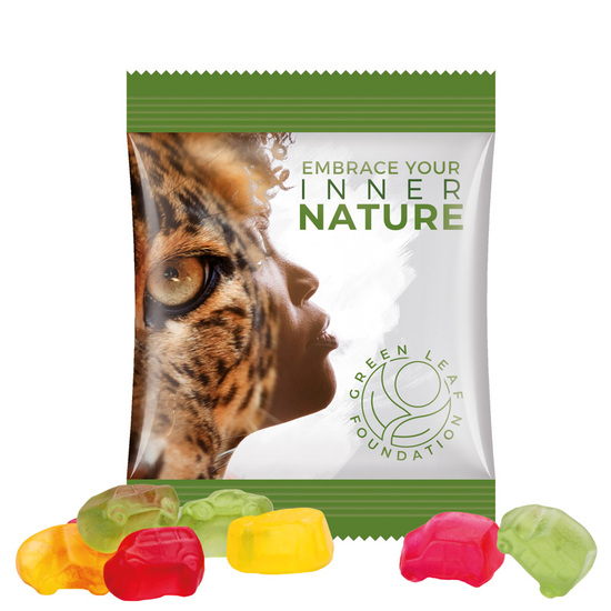 Minitüte 15 g Trolli Fruchtgummi Standardformen; Trolli Fruchtgummi Auto-Mischung, Folie, weiß