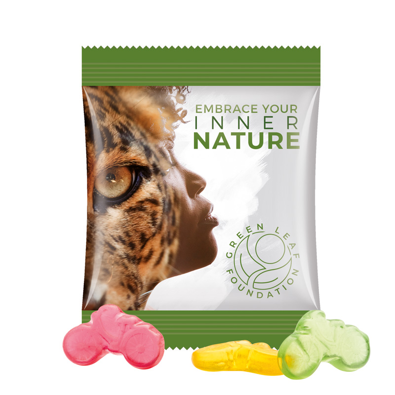 Minitüte 15 g Trolli Fruchtgummi Standardformen; Trolli Fruchtgummi Fahrrad, Folie, weiß