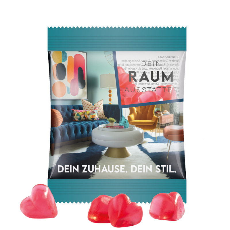 Minitüte 15 g Trolli Fruchtgummi Standardformen; Trolli Fruchtgummi Herz rot, Folie, transparent