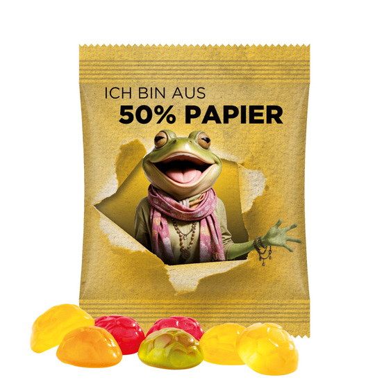 Minitüte 15 g Trolli Fruchtgummi Standardformen; Trolli Fruchtgummi Fußbälle, Folie mit ca. 50% Papieranteil, weiß