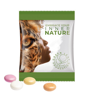 Minitüte 8 g Mentos Kaudragees; Mentos Kaudragee Fruit, Folie mit ca. 50% Papieranteil, weiß