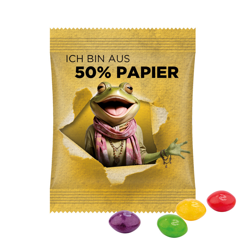 Minitüte 10 g Skittles Kaubonbons; Skittles Kaubonbons mit Folie mit ca. 50% Papieranteil, weiß