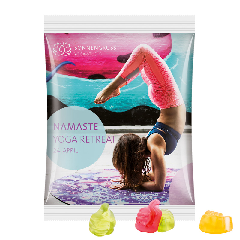 Maxitüte 50 g Trolli Trolli Fruchtgummi Daumen; Kompostierbare Folie, weiß