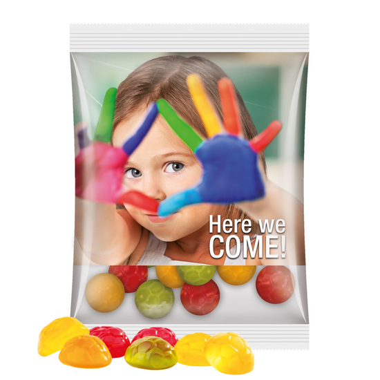 Maxitüte 50 g Trolli Trolli Fruchtgummi Fußbälle; Kompostierbare Folie, transparent