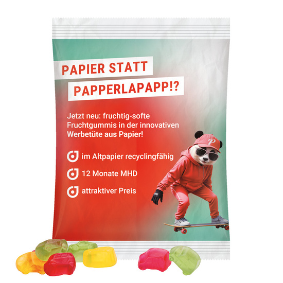 Maxitüte 50 g Trolli Trolli Fruchtgummi Auto-Mischung; recyclingfähiges Papier, weiß
