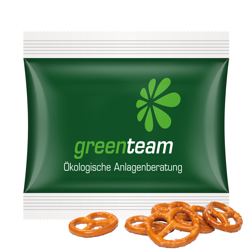 Snack Miditüte; Mini Salzbrezeln, Kompostierbare Folie, weiß