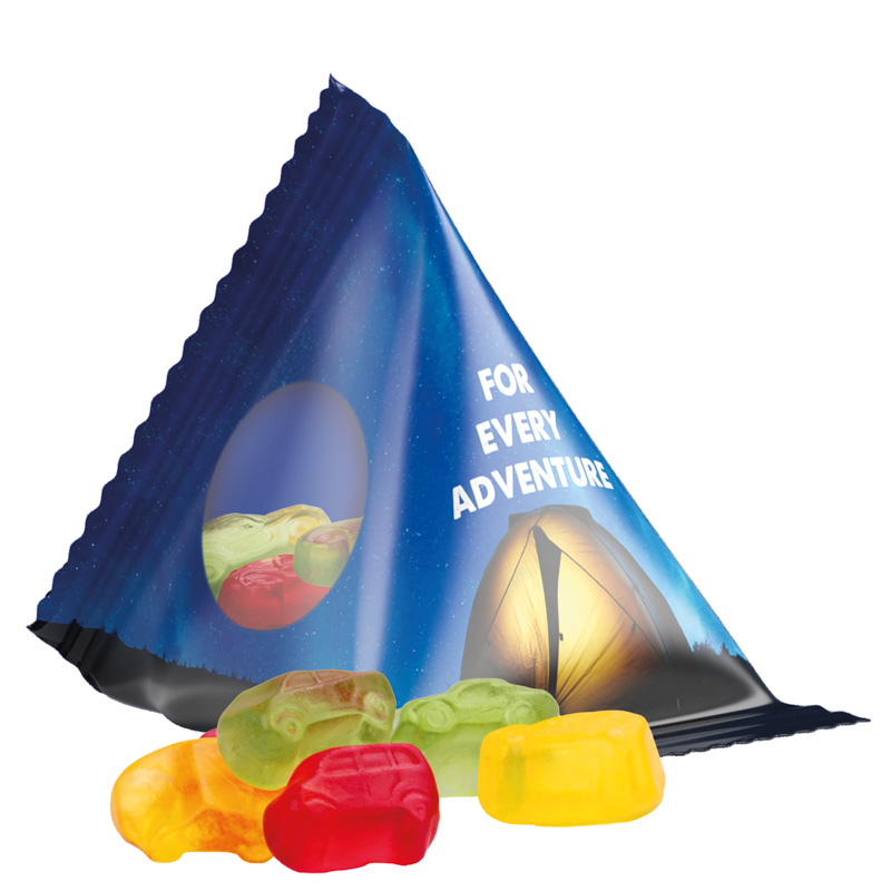 Tetraeder 15 g Trolli Fruchtgummi Standardformen; Trolli Fruchtgummi Auto-Mischung, Folie, transparent