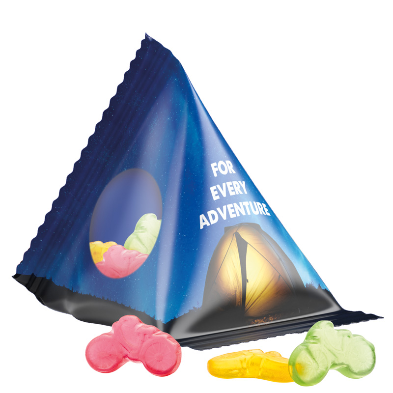 Tetraeder 15 g Trolli Fruchtgummi Standardformen; Trolli Fruchtgummi Fahrrad, Folie, transparent