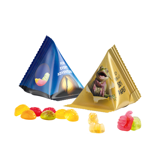 Tetraeder 15 g Trolli Fruchtgummi Standardformen; Trolli Fruchtgummi Fahrrad, Folie, transparent