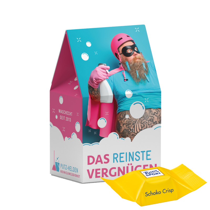 Standbodenbox Ritter SPORT; 2 Ritter SPORT Schokowürfel Schoko Crisp (nur sortenrein)