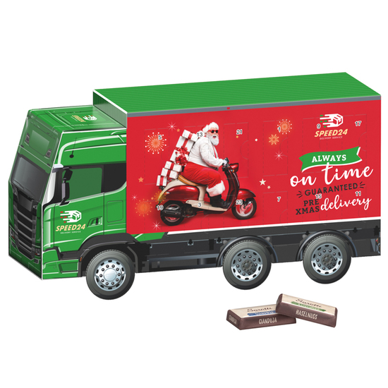 Adventskalender LKW; 24 Sarotti Schokoladentäfelchen, 4 Sorten