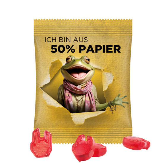 Minitüte 10 g Trolli Fruchtgummi Sonderformen, Folie mit ca. 50% Papieranteil, weiß