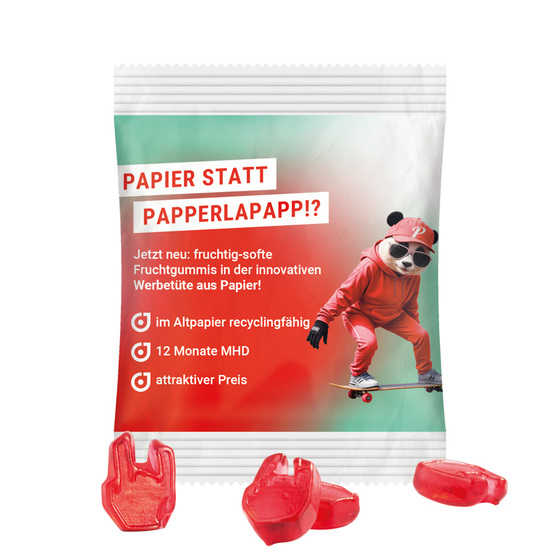 Minitüte 15 g Trolli Fruchtgummi Sonderformen, recyclingfähiges Papier, weiß