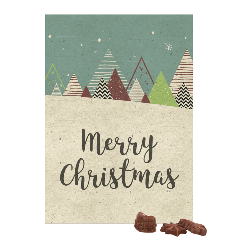 Classic Wand Adventskalender Graspapier; 24 Friedel Schokoladentäfelchen mit Hülle Graspapier, Standardmotiv, Hochformat, Hülle und Inlay: recycelbar