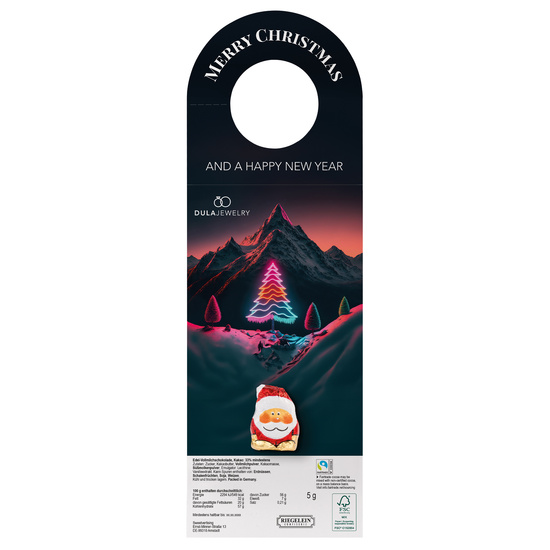 Werbeanhänger mit Mini Weihnachtsmann; 1 Riegelein Schoko Weihnachtsmann