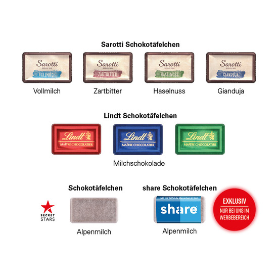 Täfelchen Adventskalender ECO; 24 Alpenmilch-Schokotäfelchen