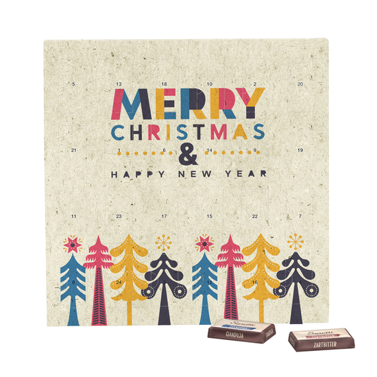 Täfelchen Adventskalender Graspapier; 24 Sarotti Schokoladentäfelchen, 4 Sorten