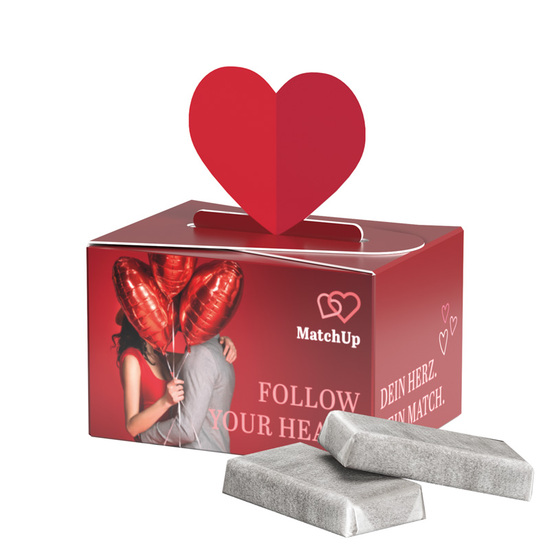 Geschenkbox Mini Herz; 5 Alpenmilch Schokotäfelchen