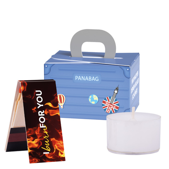 Geschenkbox Mini Koffer; 5 Alpenmilch Schokotäfelchen