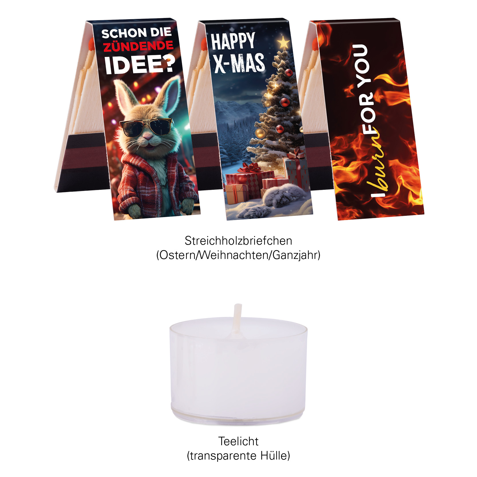 Geschenkbox Mini Teelicht; 1 Teelichter und 1 Streichholzbriefchen, Standardgestaltung