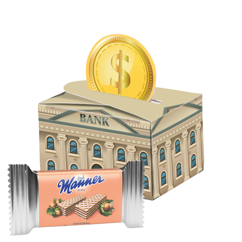 Geschenkbox Mini rund; 1 Päckchen mit 2 Manner Waffeln