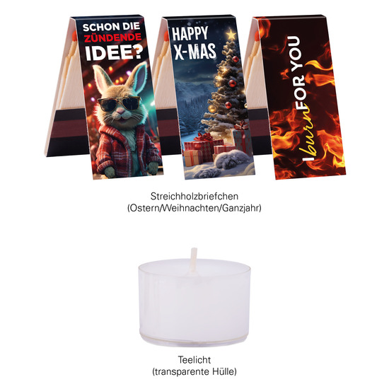 Geschenkbox Mini Weihnachten; 1 Teelichter und 1 Streichholzbriefchen, Weihnachtsmotiv