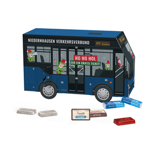 Adventskalender Bus; 24 share Schokotäfelchen