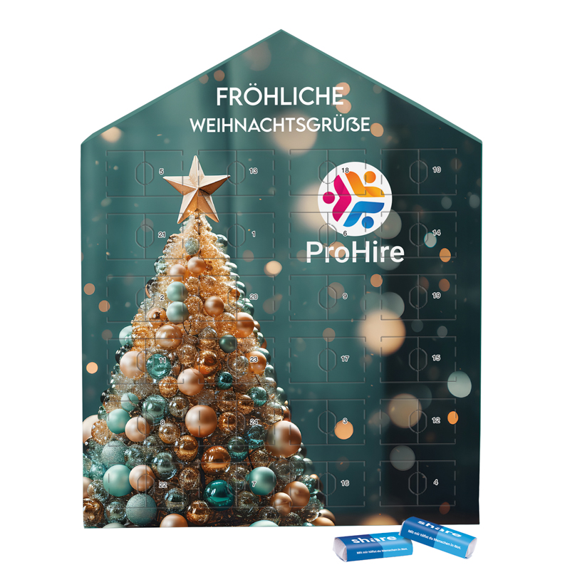Täfelchen Adventskalender Haus; 24 share Schokotäfelchen