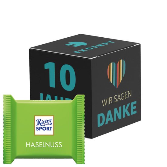 Werbewürfel Ritter SPORT mini; 4 Ritter SPORT mini Haselnuss
