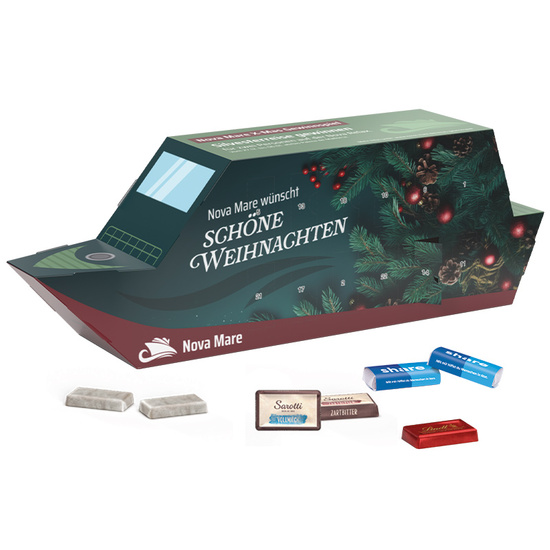 Adventskalender Schiff; 24 Lindt Schokotäfelchen