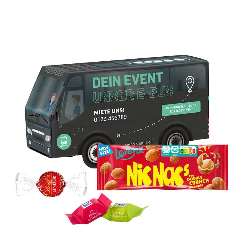 3D Präsent Bus; 1 KuchenMeister Mini Rührkuchen, Vanillegeschmack