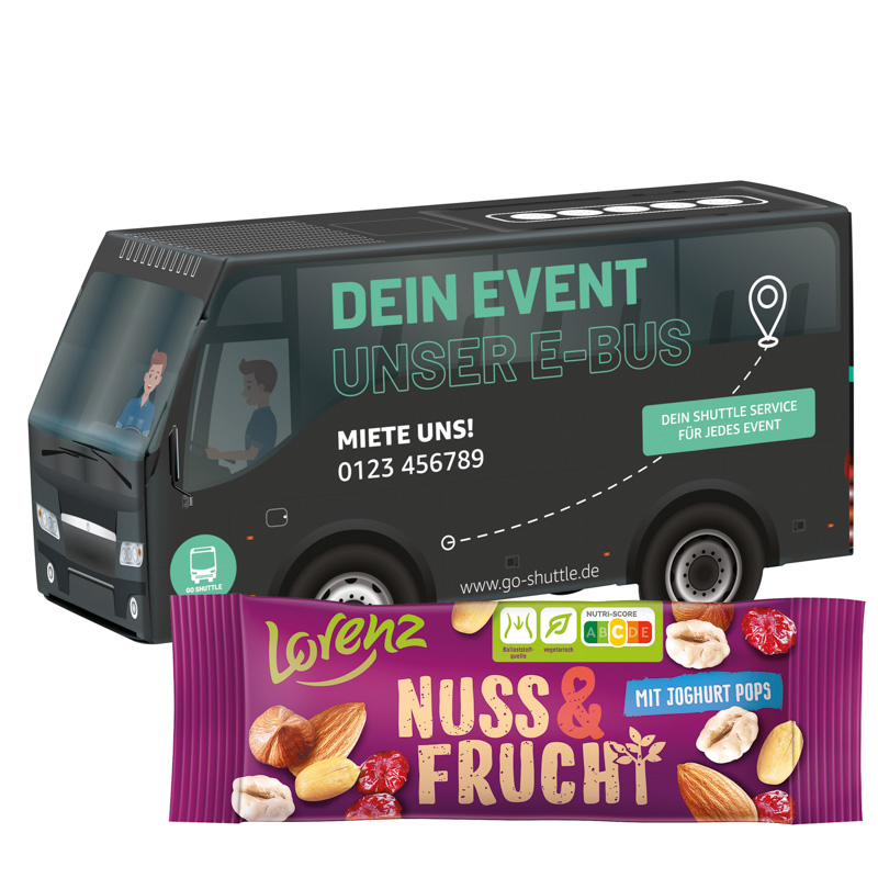 3D Präsent Bus; 1 Tütchen Lorenz Nuss & Frucht