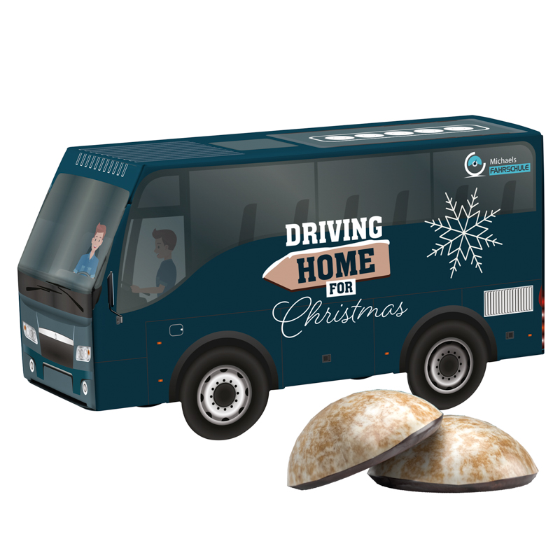 3D Präsent Bus Weihnachten; 4 WEISS Lebkuchen Mini
