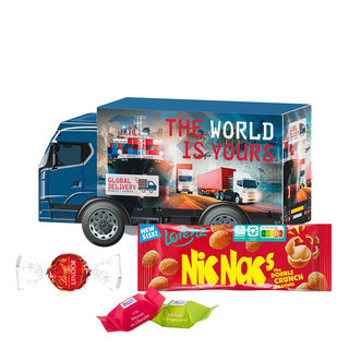 3D Präsent LKW; 1 Beutel mit 3 Lindt LINDOR Milchkugeln
