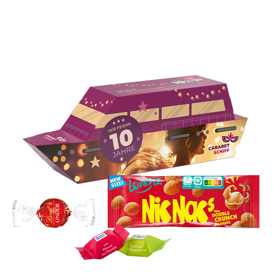 3D Präsent Schiff; 1 Tütchen Lorenz Nuss & Frucht